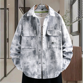 春秋新款 外套休闲翻领印花宽松牛仔夹克 扎染开衫 男生美式 潮流长袖