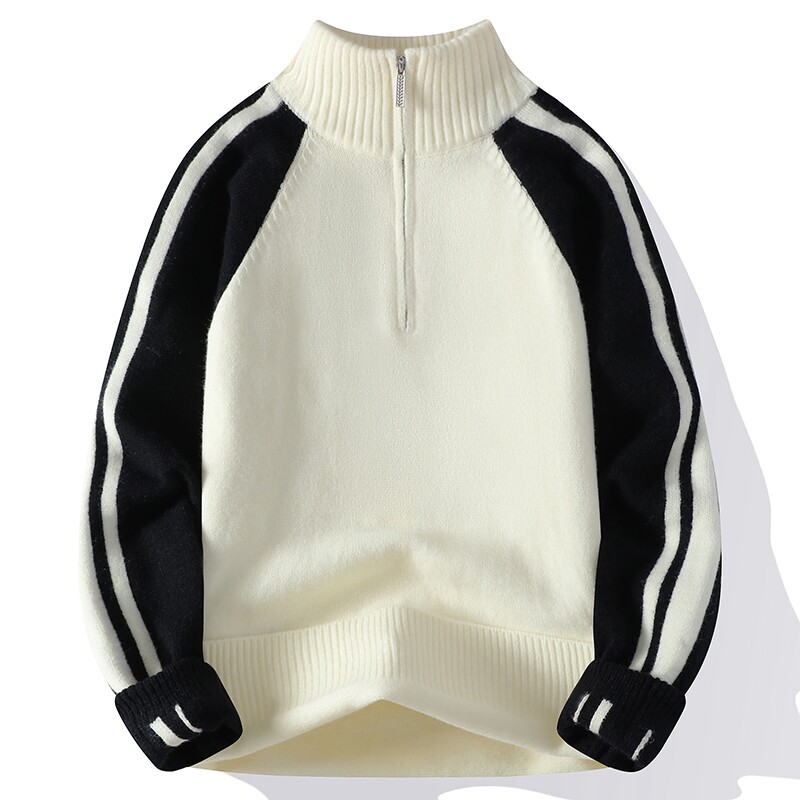 半高领拉链毛衣男生秋冬季新款加绒初中学生青少年加厚打底针织衫