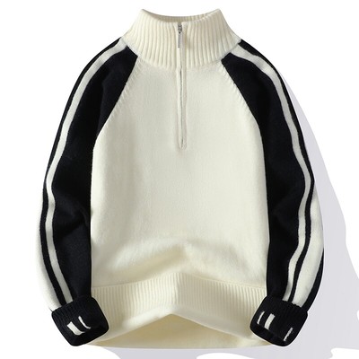 半高领拉链毛衣男生秋冬季新款加绒初中学生青少年加厚打底针织衫