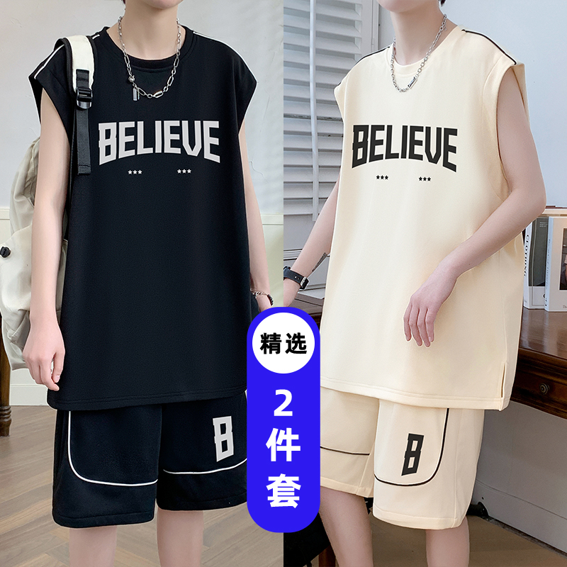 潮流无袖t恤男孩12-15岁青少年学生13帅气夏装14大童背心两件套装