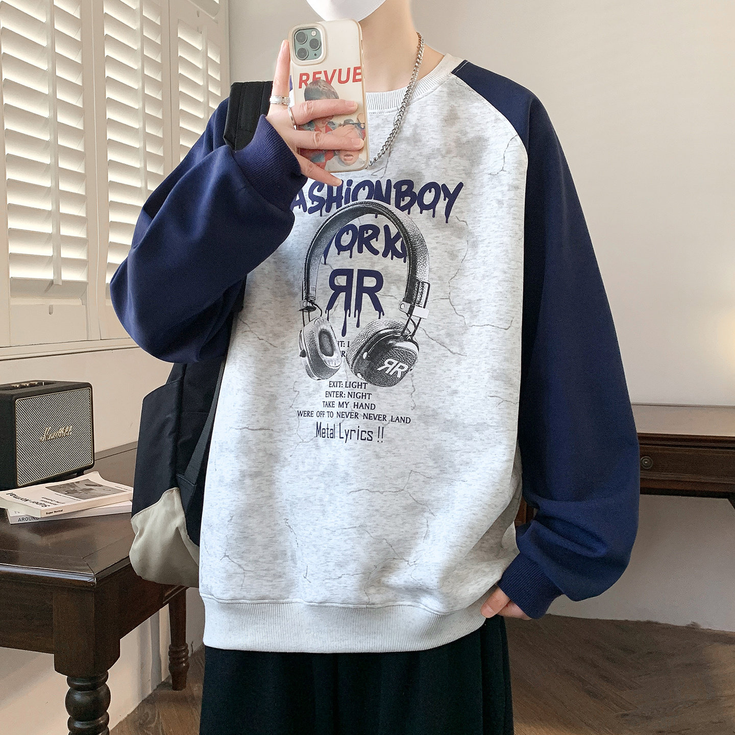 拼色卫衣男生春秋季新款初高中学生青少年大童长袖t恤男装上衣潮