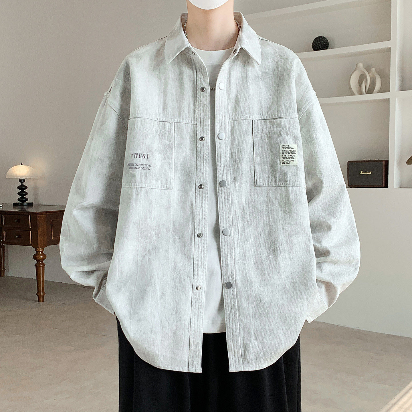 扎染衬衫外套男生春秋季新款潮牌翻领夹克衫男装士帅气褂子上衣服