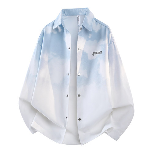 渐变防晒衣服男生夏季新款青少年翻领外套帅气衬衫夹克男装士潮牌