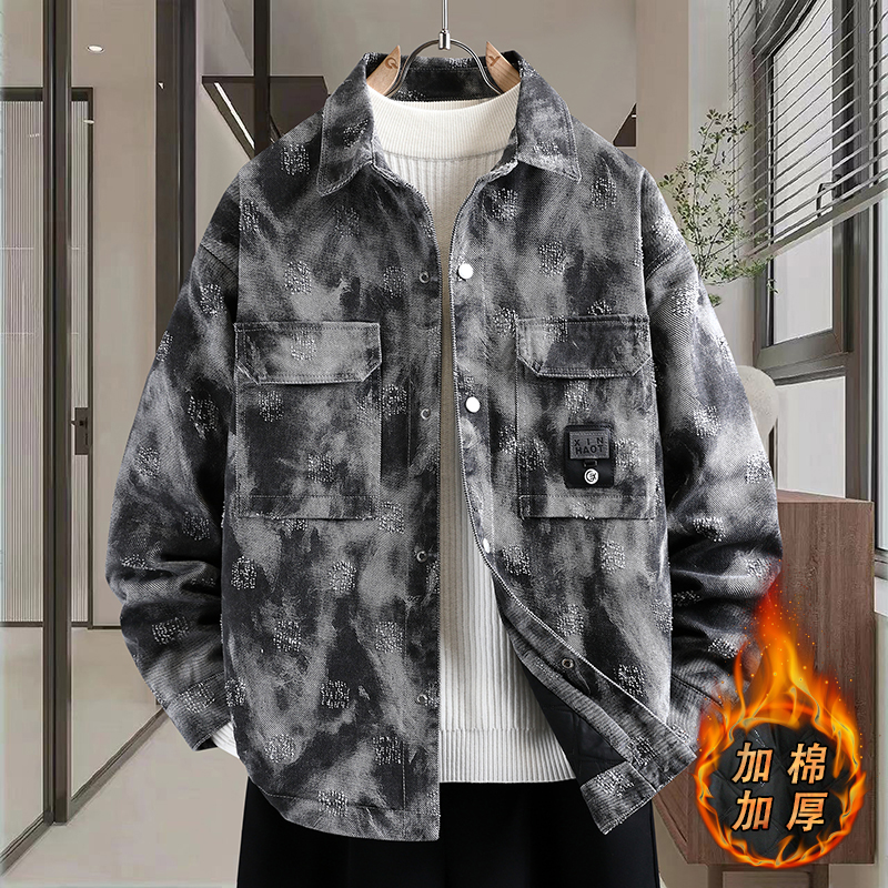 不起球不褪色加棉加厚牛仔夹克男