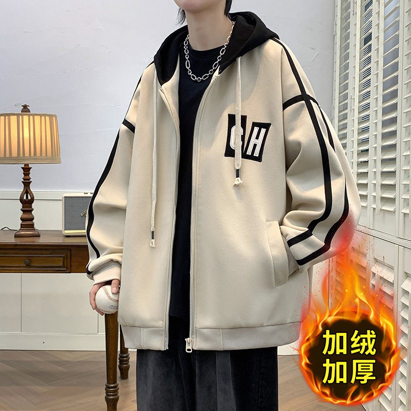 秋冬季新款连帽外套男孩初中学生夹克加绒加厚棒球服青少年男装潮,男装,夹克,淘宝优惠券,粉丝福利购,淘宝优惠卷