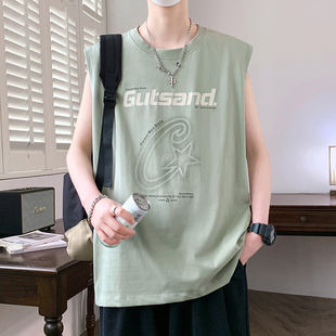 冰丝无袖t恤男孩夏季新款青少年大学生运动休闲健身背心坎肩上衣