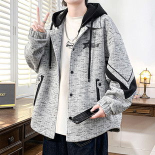 夹克男生春秋季新款青少年初高中学生连帽宽松潮流休闲外套男装士