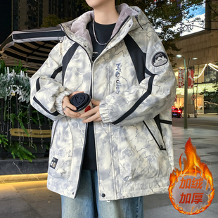 秋冬季新款外套男孩初高中学生加绒加厚青少年保暖棉衣夹克男装士