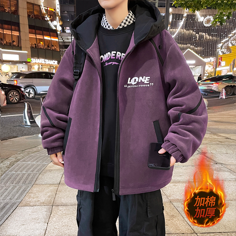 摇粒绒外套男孩秋冬季新款青少年初高中学生加厚保暖棉衣服男装士