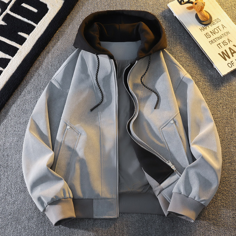 假两件皮衣外套男生春秋季新款青少年美式宽松潮流防风夹克男装士