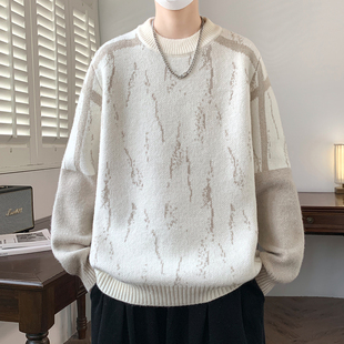 圆领毛衣男生秋冬季新款初高中学生毛线衣青少年针织打底衫男装潮