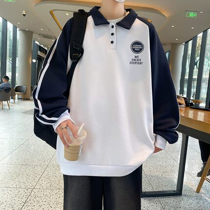 春秋季新款青少年卫衣男生polo领初中高中学生内搭大童上衣服潮装