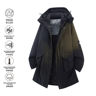冬季中长新款外套男生潮牌连帽青少年大学生夹克男装士保暖棉衣服