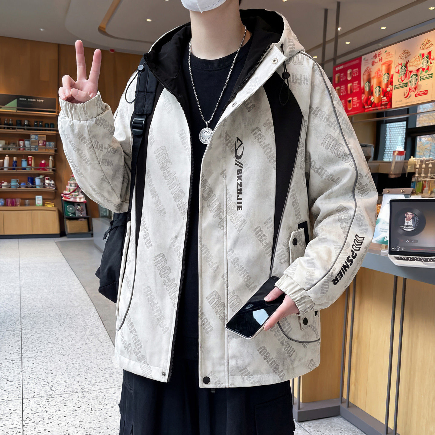 春秋季新款冲锋衣服外套男初高中学生青少年大童男装士夹克上衣潮