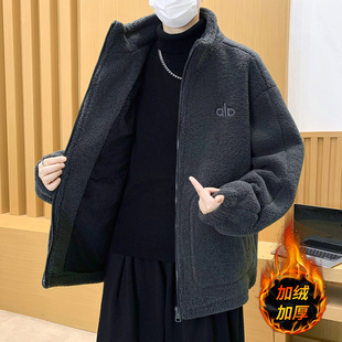 颗粒绒外套男生秋冬季新款加绒加厚保暖休闲夹克羊羔绒立领男装士