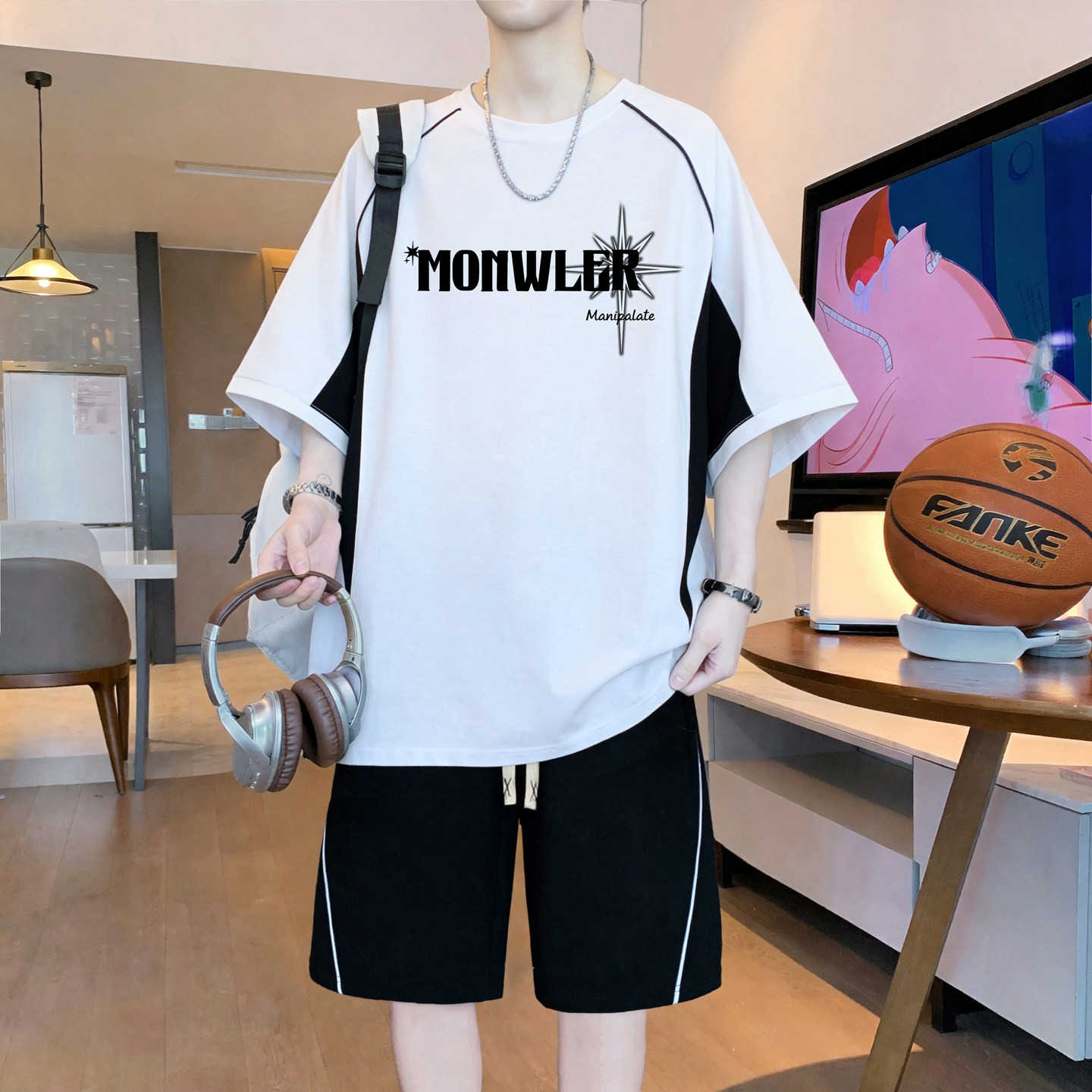 冰丝短袖t恤运动夏季新款男孩初高中学生青少年大童短裤套装潮牌