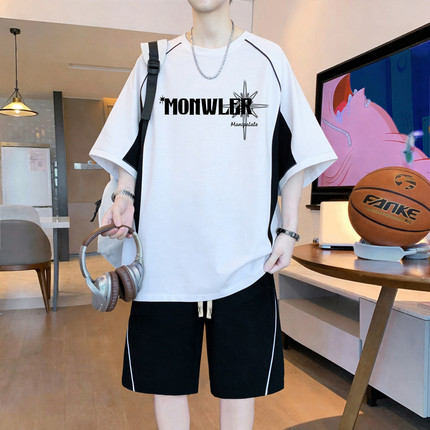 冰丝短袖t恤运动夏季新款男孩初高中学生青少年大童短裤套装潮牌
