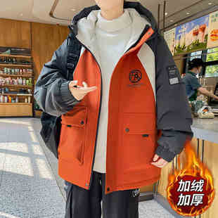 士夹克冲锋衣潮 加绒外套男孩加厚中学生大童男装 青少年秋冬季 新款