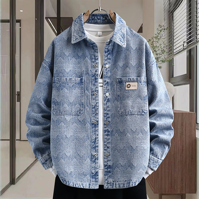 复古牛仔外套男孩春秋季新款初高中青少年帅气大学生夹克衬衫男装