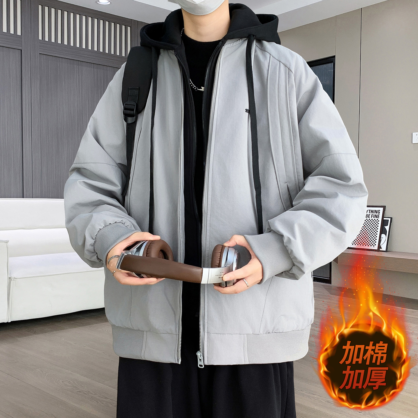 不起球不褪色加棉加厚夹克外套男