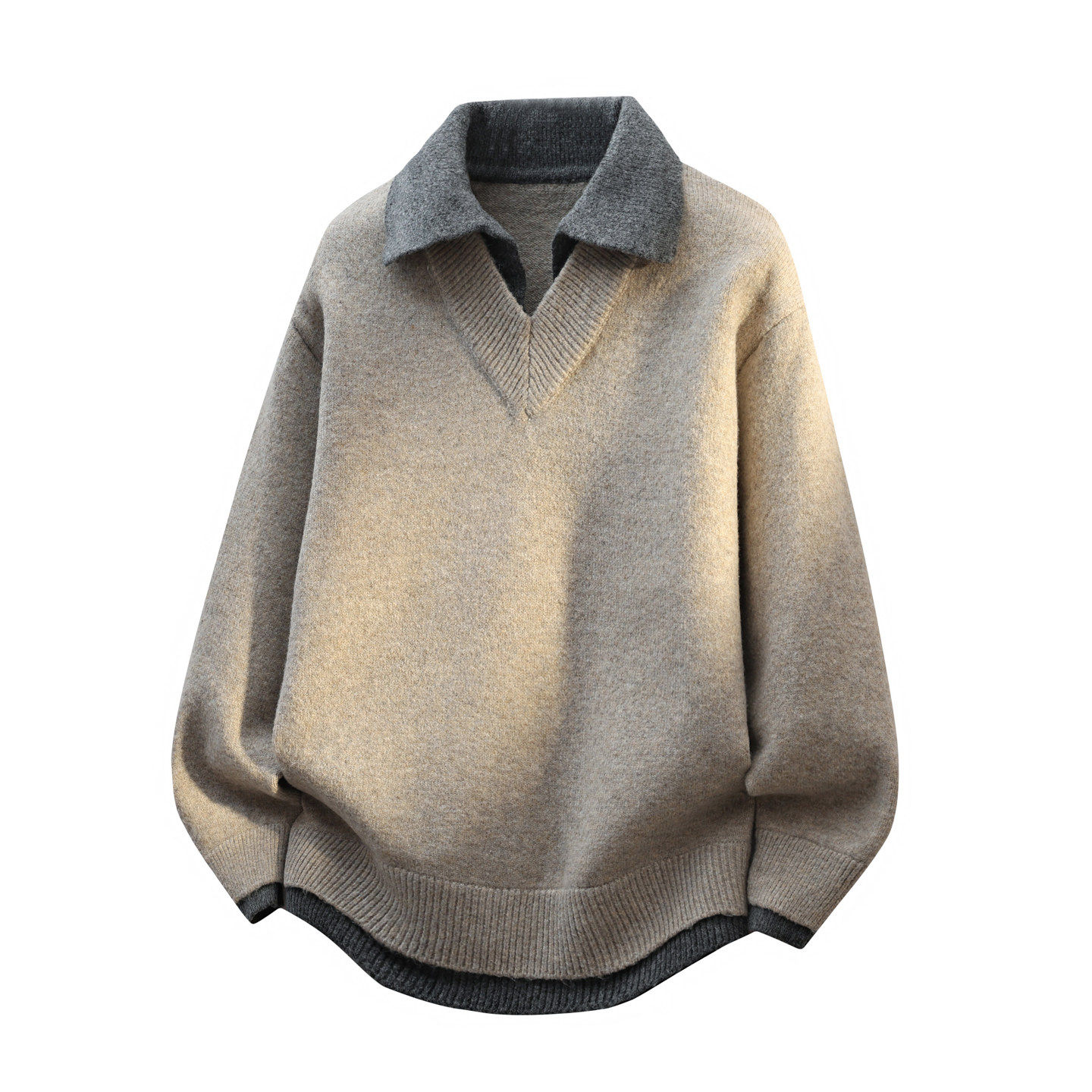 秋冬季新款假两件毛衣男生潮牌青少年加厚保暖打底针织衫线衣男装