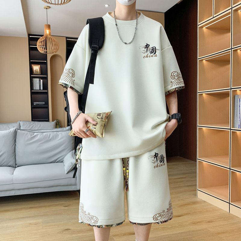 短袖t恤男孩夏季新款青少年初高中学生帅气大童男装运动套装国潮