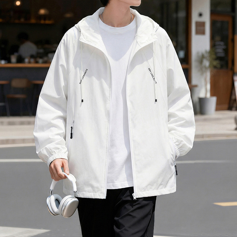 夏季薄款防晒衣服男孩青少年学生透气宽松凉感连帽外套男装士潮流