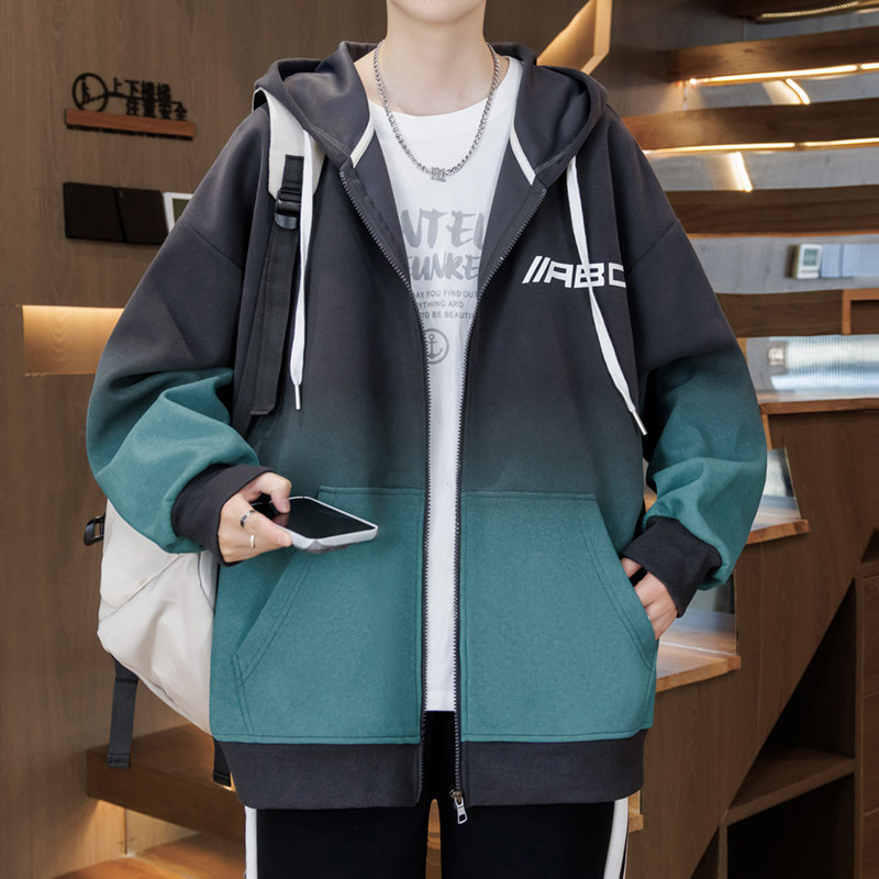 春秋季新款开衫卫衣外套男孩学生帅气连帽夹克潮牌青少年大童男装