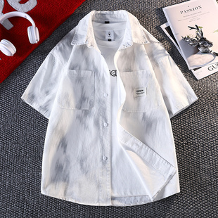 牛仔短袖衬衫男生夏季新薄款青少年学生纯棉外套上衣服夹克男装士