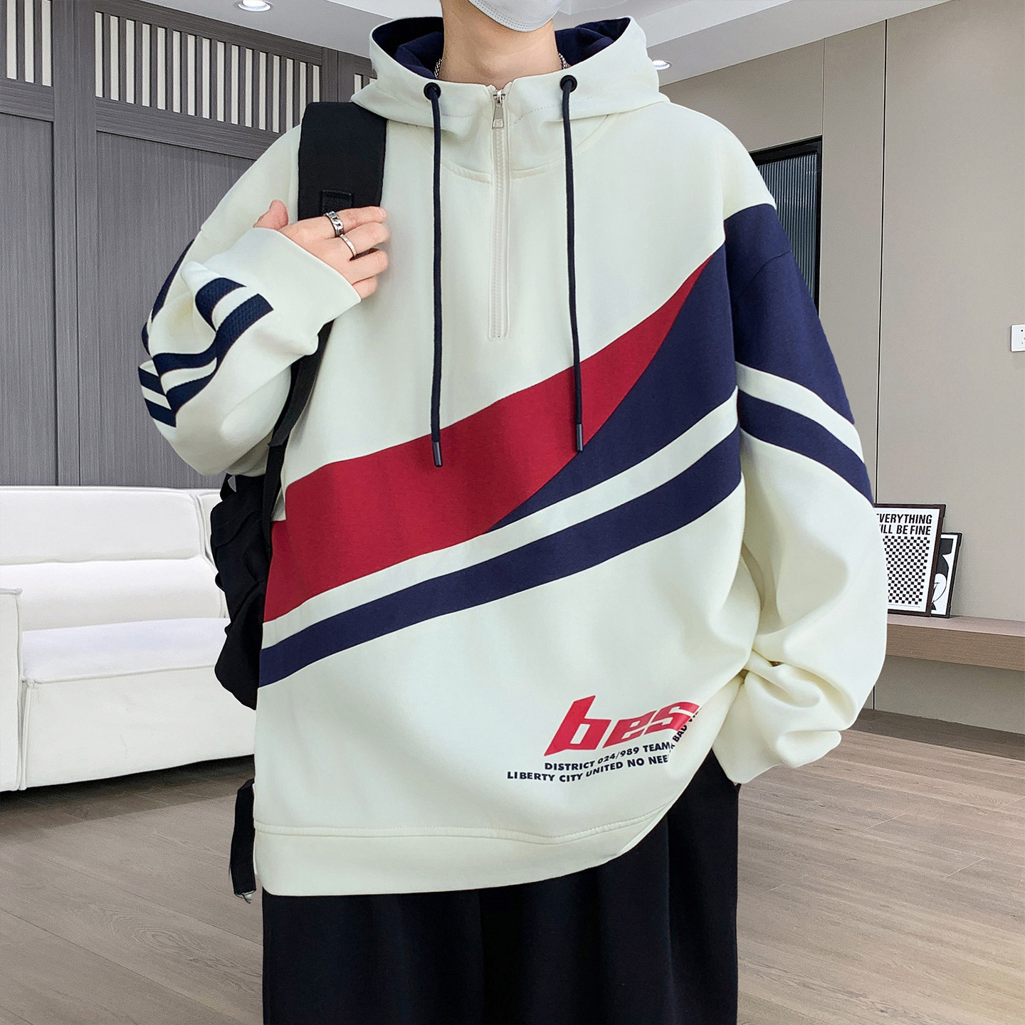 半拉链连帽卫衣男孩春秋季新款青少年初中高中学生大童男装上衣服