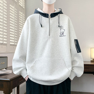 连帽半拉链卫衣男孩春秋季新款初中高中学生外套青少年上衣服潮流