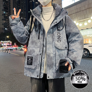 羽绒服男孩青少年初高中学生加厚鸭绒外套男装 美式 士潮牌 新款 冬季