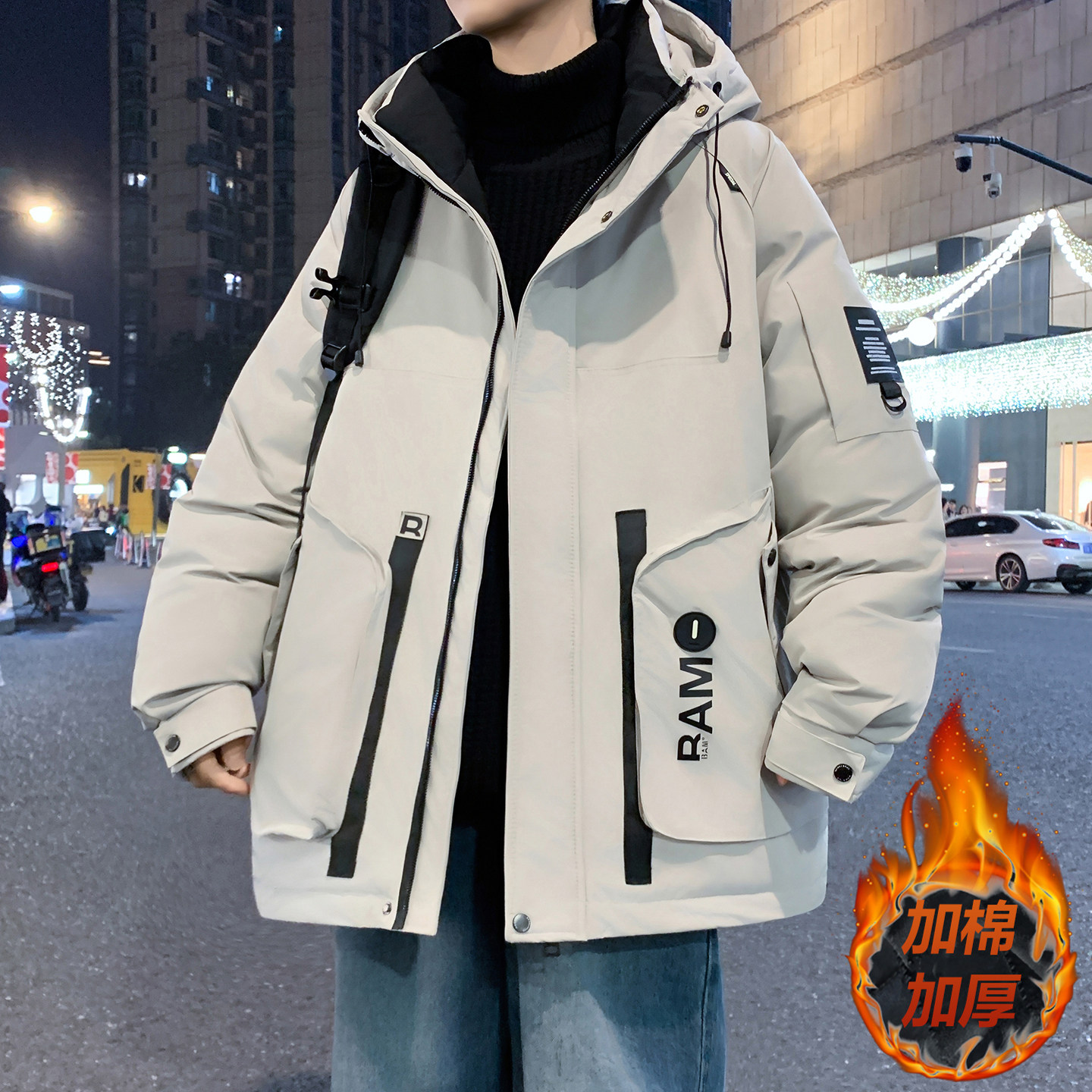 连帽棉衣男生冬季新款加厚夹克青少年保暖学生帅气冲锋外套男装士