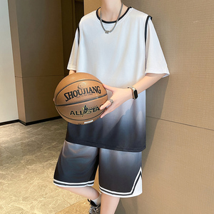 夏季冰丝短袖t恤运动短裤套装男孩12-15岁青少年学生大童篮球衣服