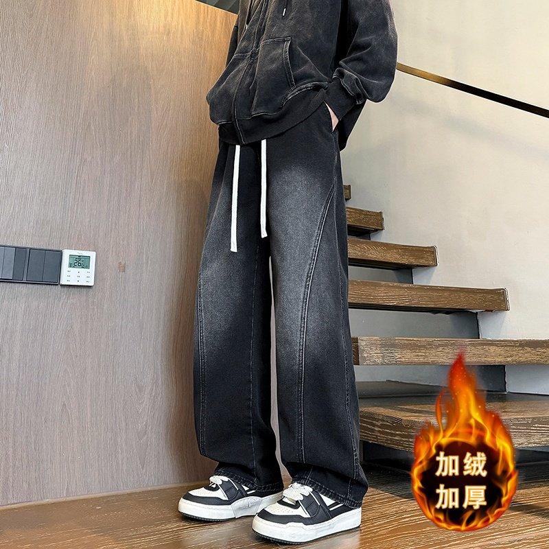 2026秋冬新款男生美式宽松休闲弯刀裤加绒加厚长裤阔腿潮流牛仔裤,男装,牛仔裤,淘宝优惠券,粉丝福利购,淘宝优惠卷