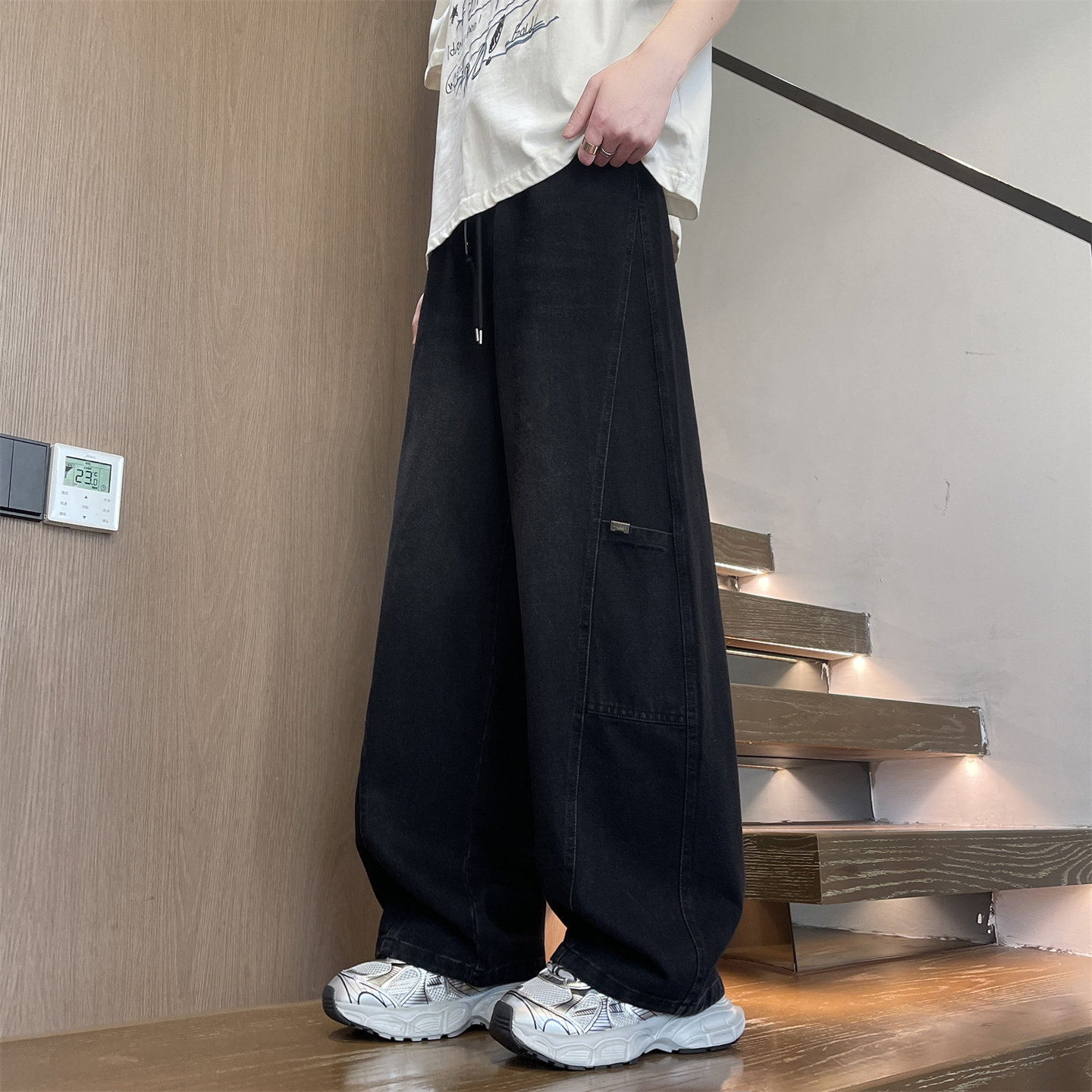 牛仔裤男生春秋季新款初中学生休闲青少年宽松弯刀长裤子男士装潮