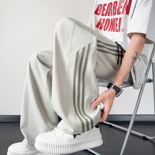 夏季新款13岁男孩初中学生青少年休闲运动裤15大童直筒阔腿长裤子