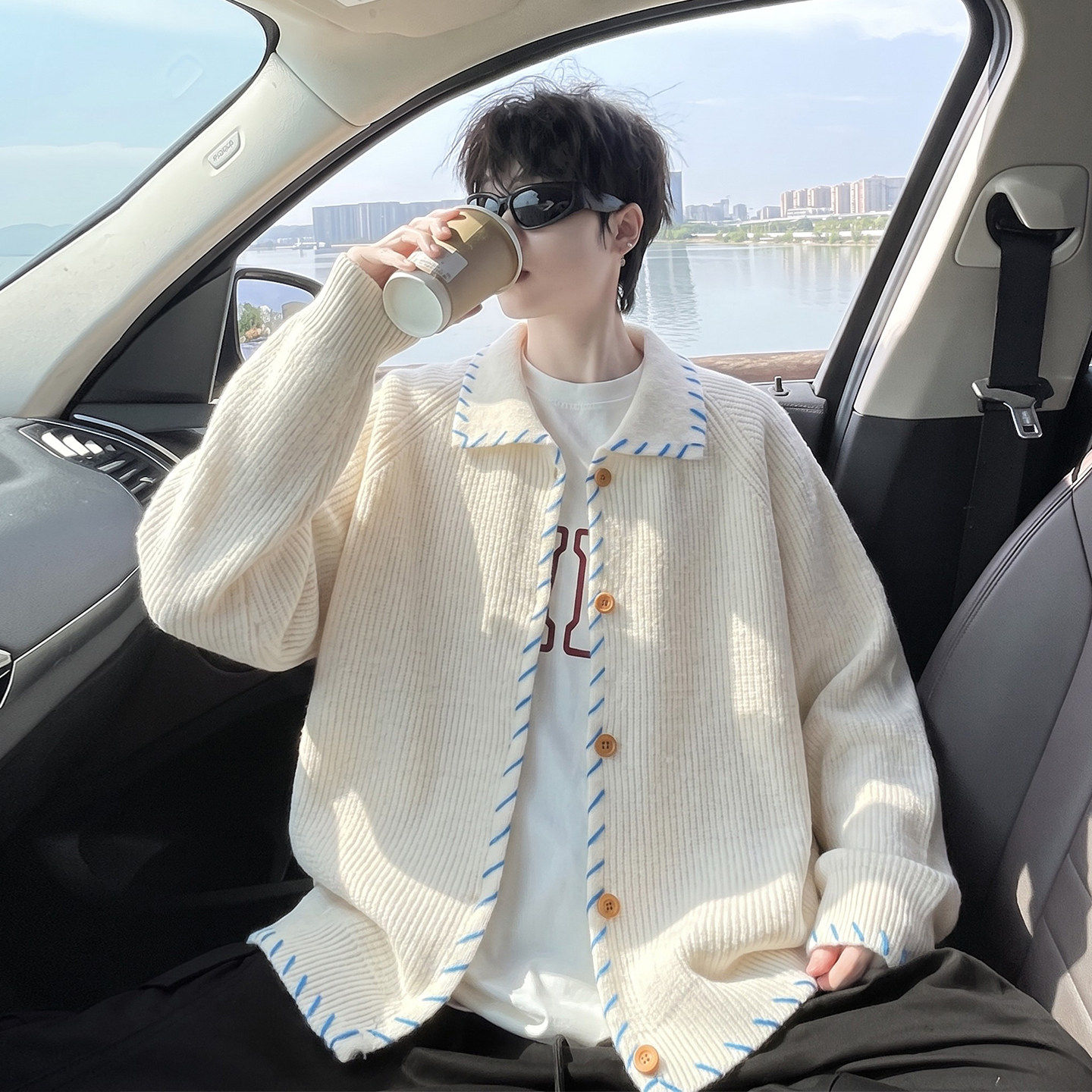 加厚保暖开衫毛衣宽松男装夹克潮