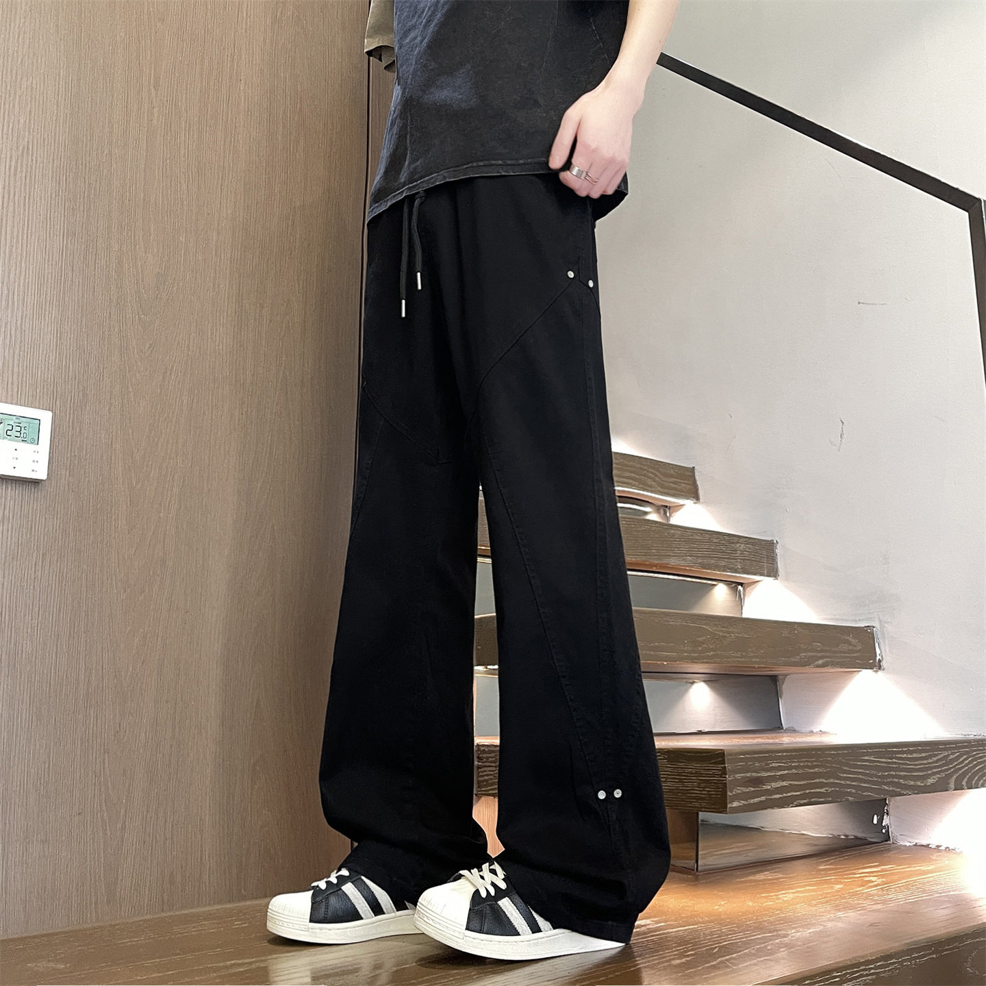 微喇牛仔裤男春秋季新款美式直筒青少年阔腿休闲长裤子男装士潮牌