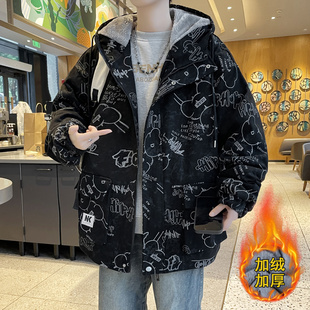 秋冬季新款加绒加厚牛仔外套男生中学生青少年夹克男装士派克服潮