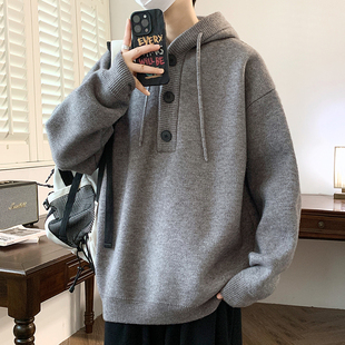 连帽毛衣男生秋冬季新款学生毛线衣服青少年保暖针织打底衫男装士