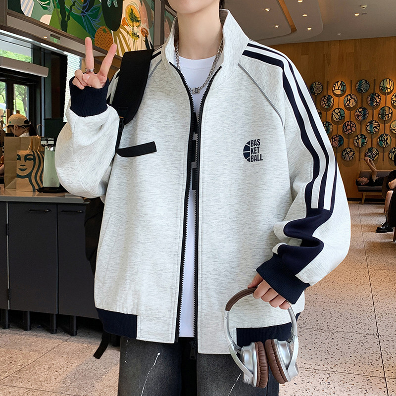 春秋季新款外套男孩初高中学生立领开衫卫衣男装青少年宽松大童潮