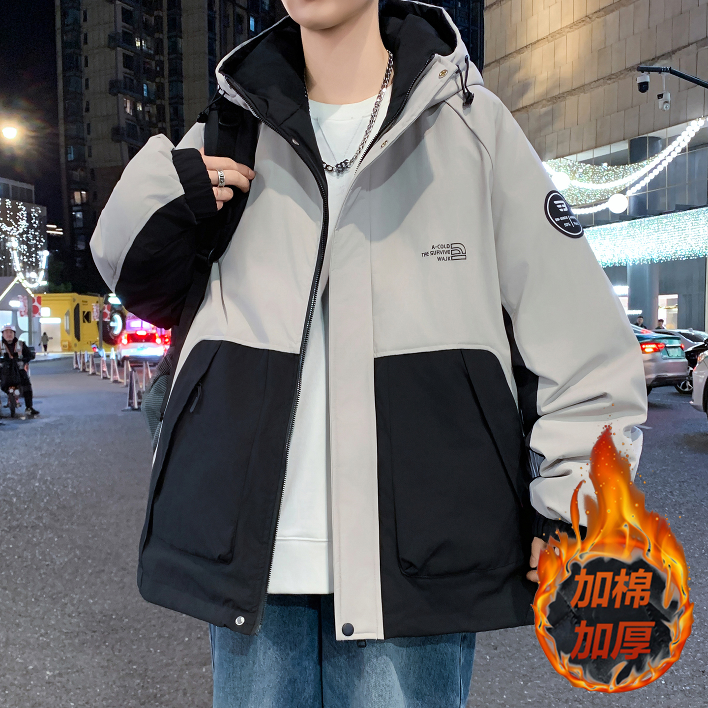 加棉加厚保暖宽松防风青少年外套