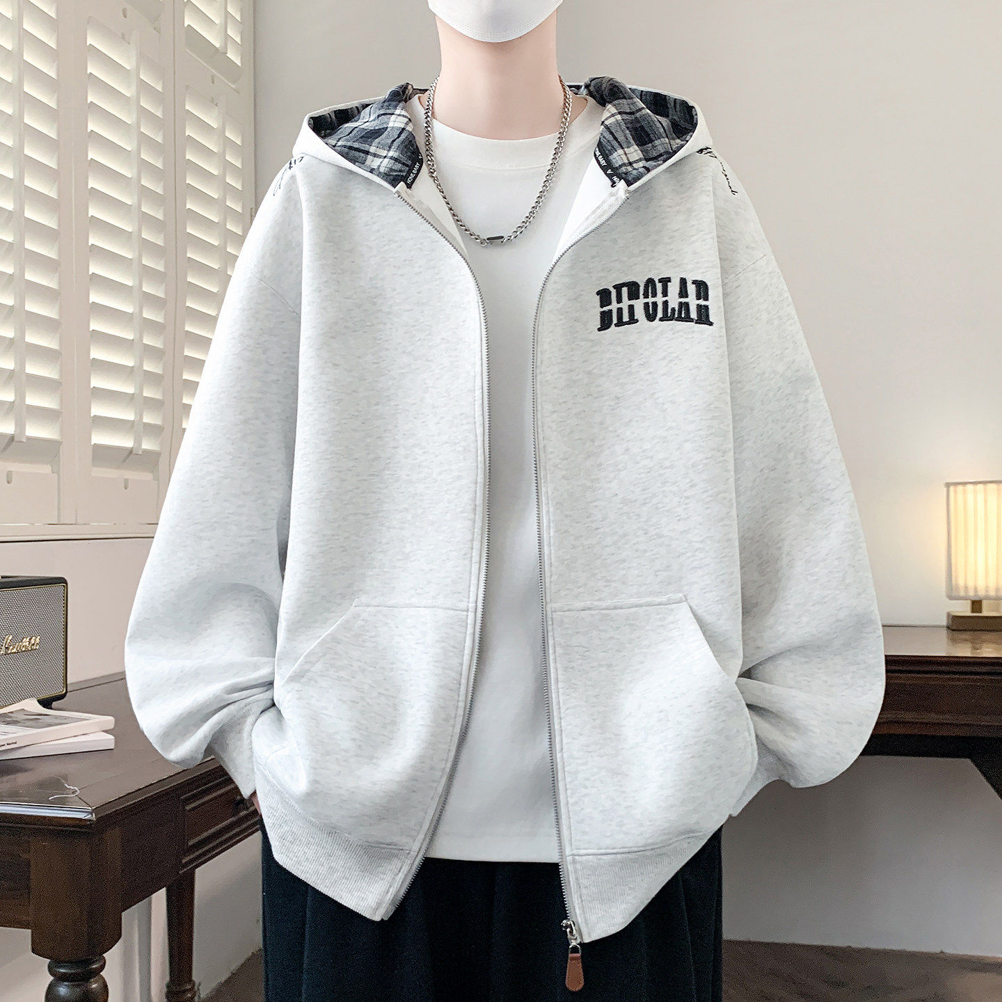 连帽开衫卫衣男孩初中高中学生春秋季新款外套男装青少年大童潮牌