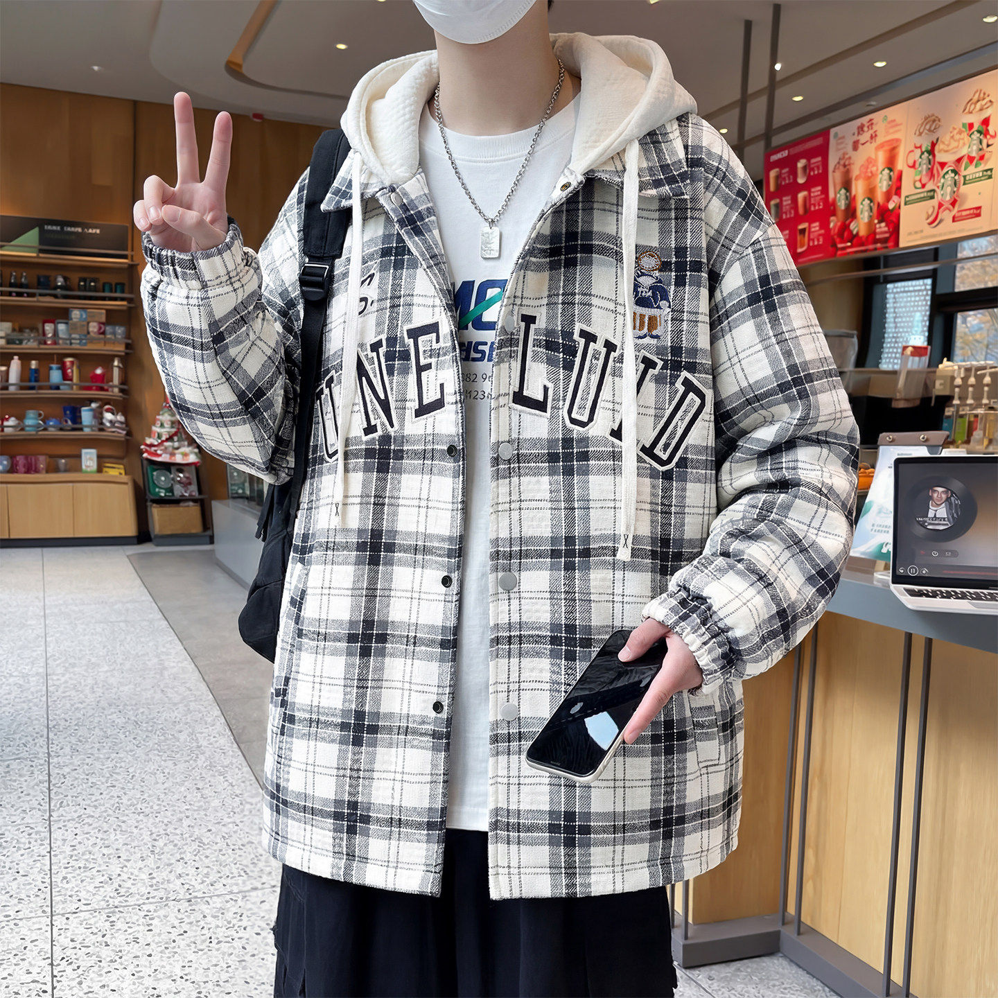 格子外套男生春秋季新款初中学生夹克青少年宽松帅气上衣服男装士