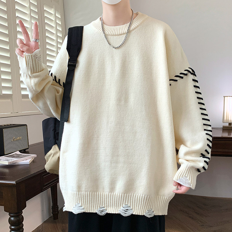 毛衣男生秋冬季新款圆领针织衫男装潮牌慵懒加厚大童保暖内搭线衣