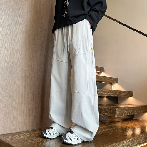 美式工装长裤子男生春秋季新款青少年宽松直筒阔腿休闲运动裤男士