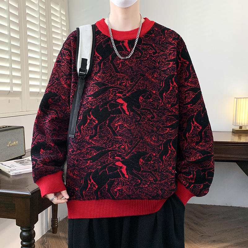 本命年毛衣男孩秋冬季新款大童线衣学生青少年加厚针织打底衫男装