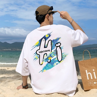 短袖t恤男孩15岁初中学生纯棉上衣13青少年潮流帅气宽松大童男装