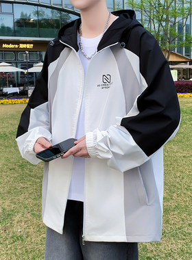 撞色冰丝防晒衣服夏季薄款初高中学生12岁大童男孩潮流夹克外套15